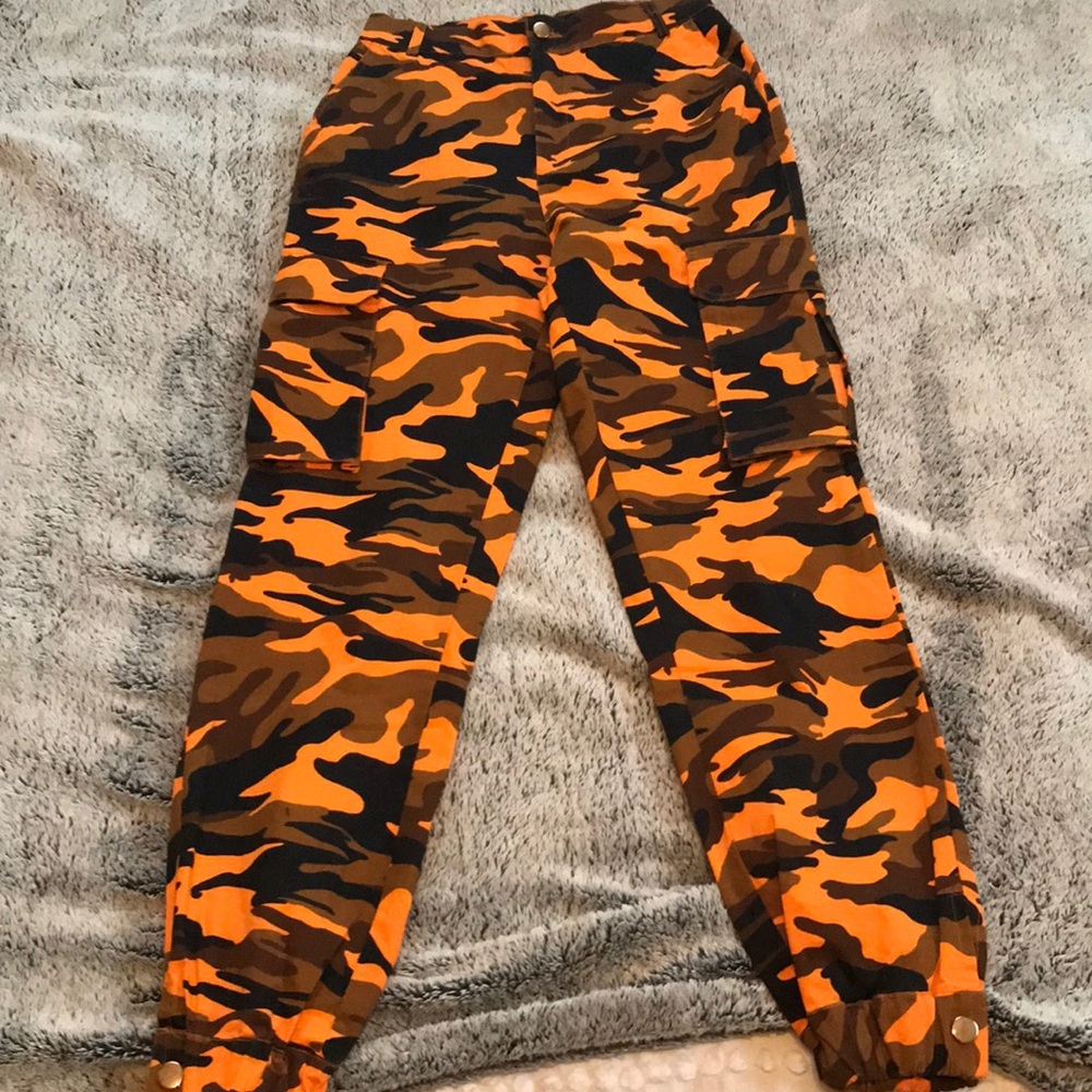 orange camouflage skirt cargo pants